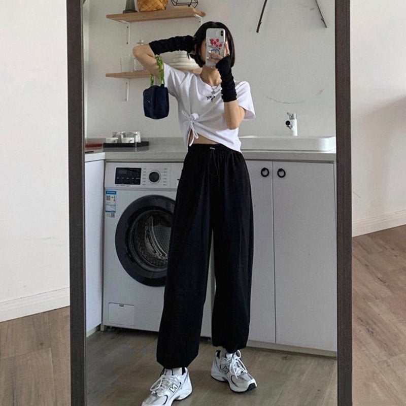 Women's Athletic Casual Pants Autumn 2025 New High-Waisted Jogger Cropped Pants Korean Style Loose Wide-Leg Pants Wholesale