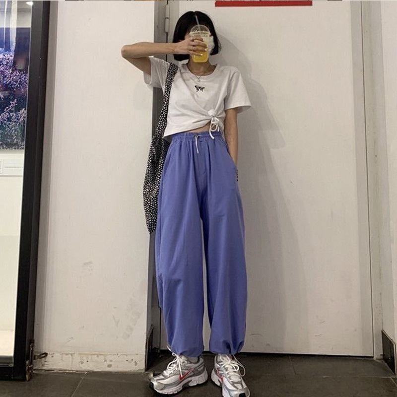 Women's Athletic Casual Pants Autumn 2025 New High-Waisted Jogger Cropped Pants Korean Style Loose Wide-Leg Pants Wholesale