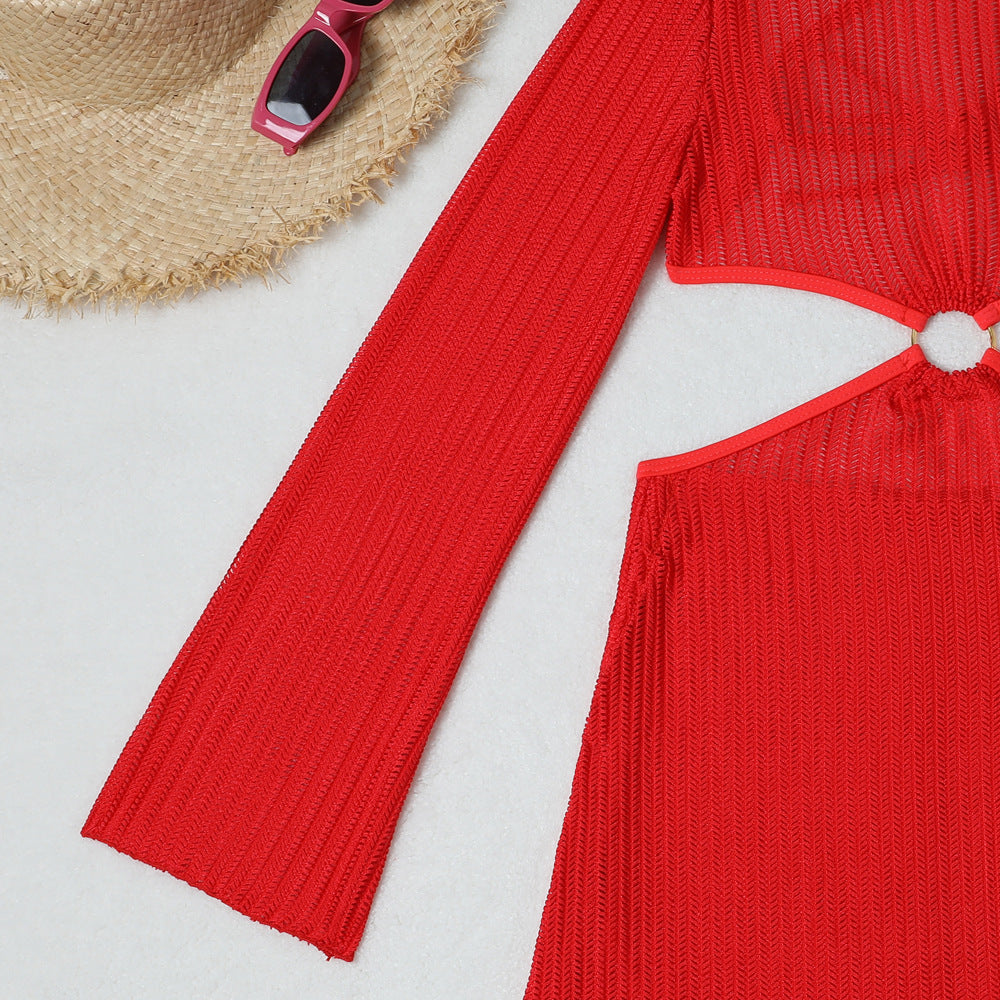 Set Playero de 3 Piezas: Bikini y Vestido de Malla Cut-Out