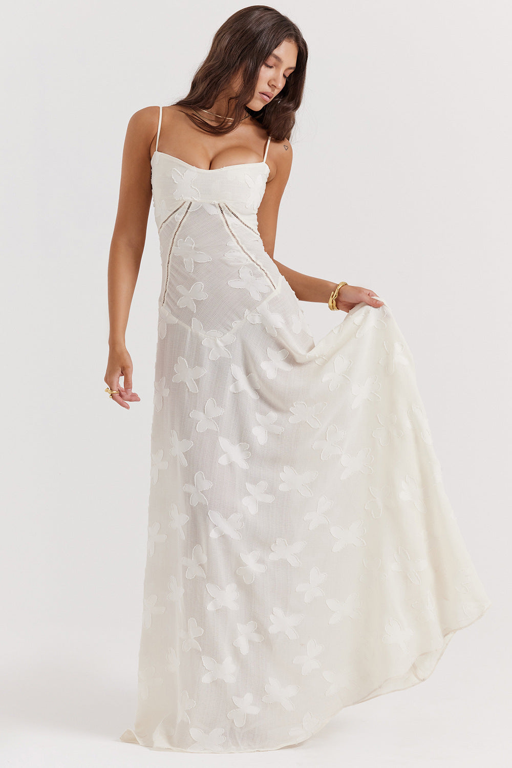 2024 Sexy Sleeveless Strap Backless dress Women's Chiffon Embroidered Square Collar Ball Evening Dress dress