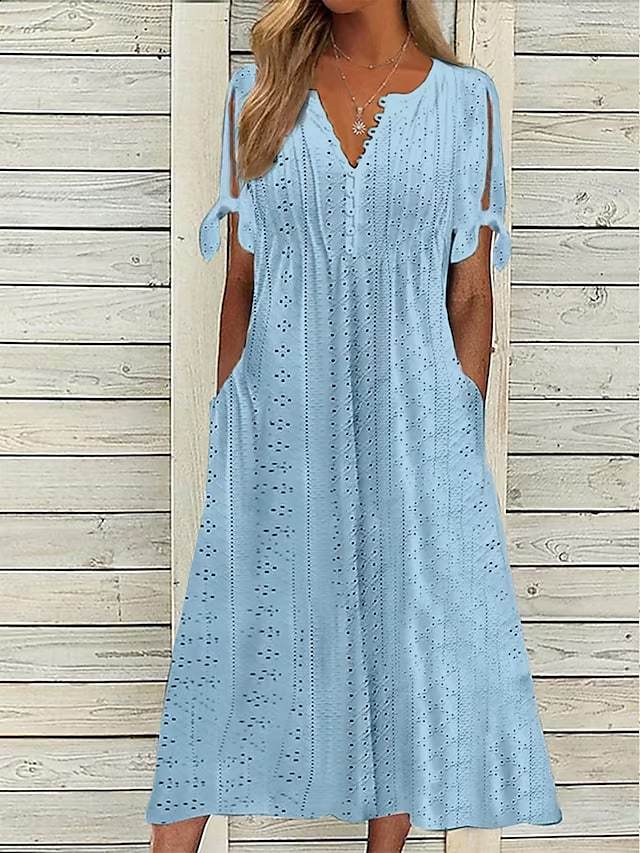 2023 Summer New Cross-border European and American Women's Dress Amazon Women's Hole Hollow V-Neck Lace Ruffles