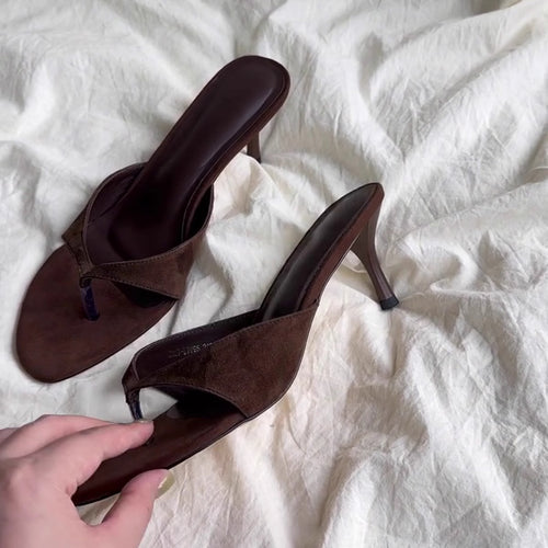 Versión Piel de Cordero ~ Sandalias de Tacón Alto con Tira, Chancletas para Mujer para Usar con Faldas, Sandalias de Tacón de Aguja Sencillas y Elegantes