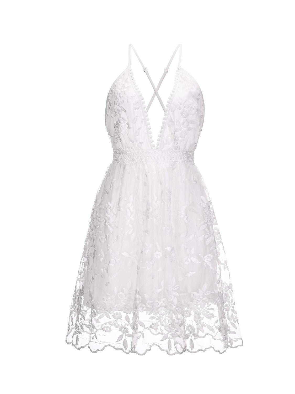 Cross-Border 2026 Summer New European and American Sexy Deep V Neck Backless Suspender Dress Lace Beach Dress