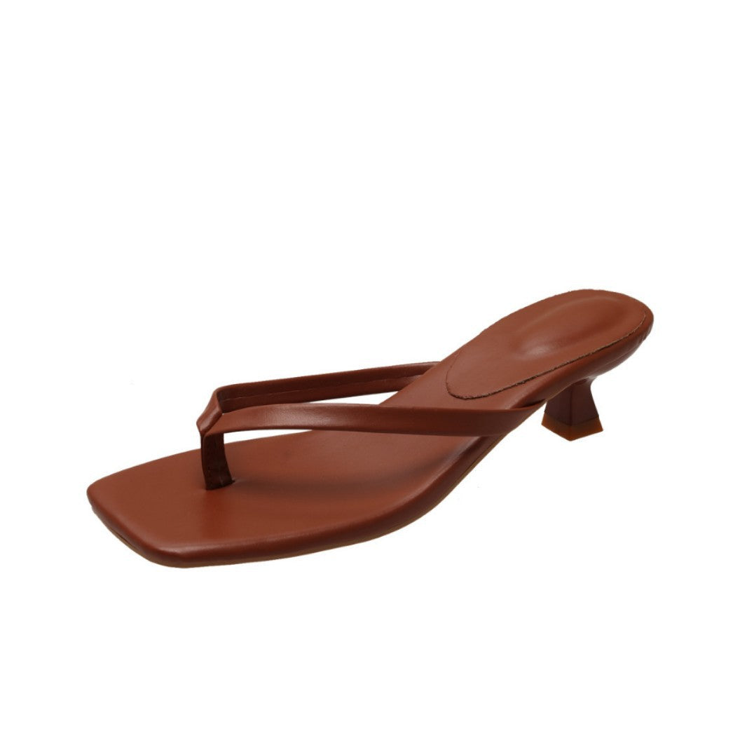 European and American style fashion flip-flops women's 2026 Summer new thin heel square head outerwear large size flip-flops wholesale