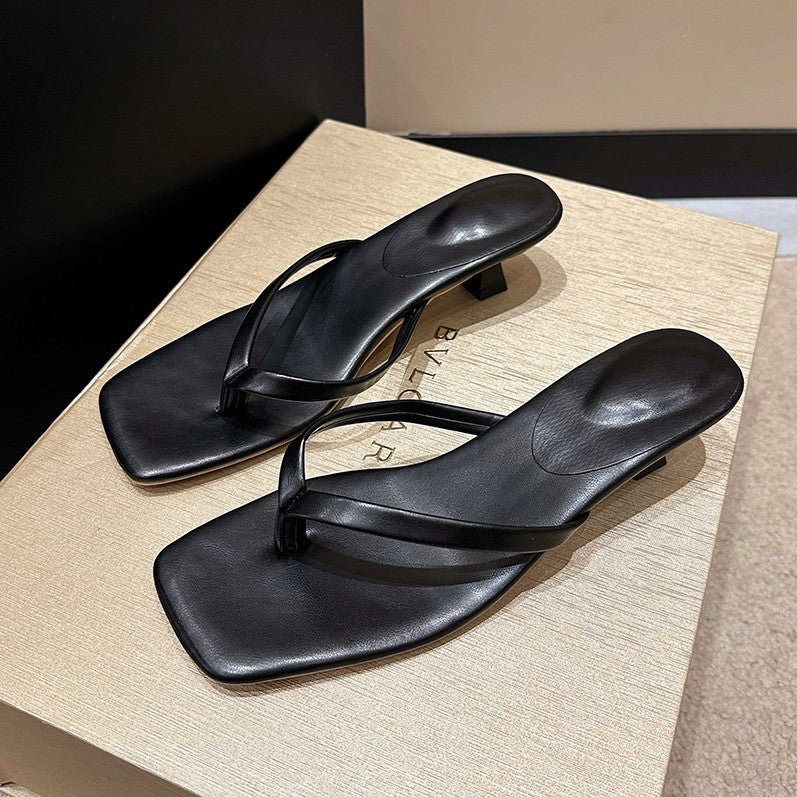 European and American style fashion flip-flops women's 2026 Summer new thin heel square head outerwear large size flip-flops wholesale