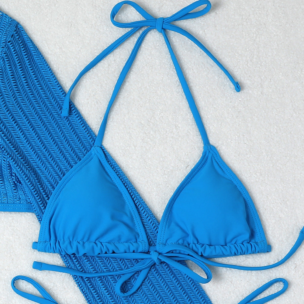 Set Playero de 3 Piezas: Bikini y Vestido de Malla Cut-Out