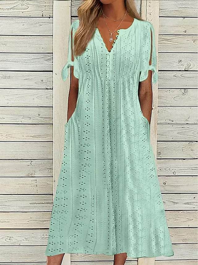 2023 Summer New Cross-border European and American Women's Dress Amazon Women's Hole Hollow V-Neck Lace Ruffles
