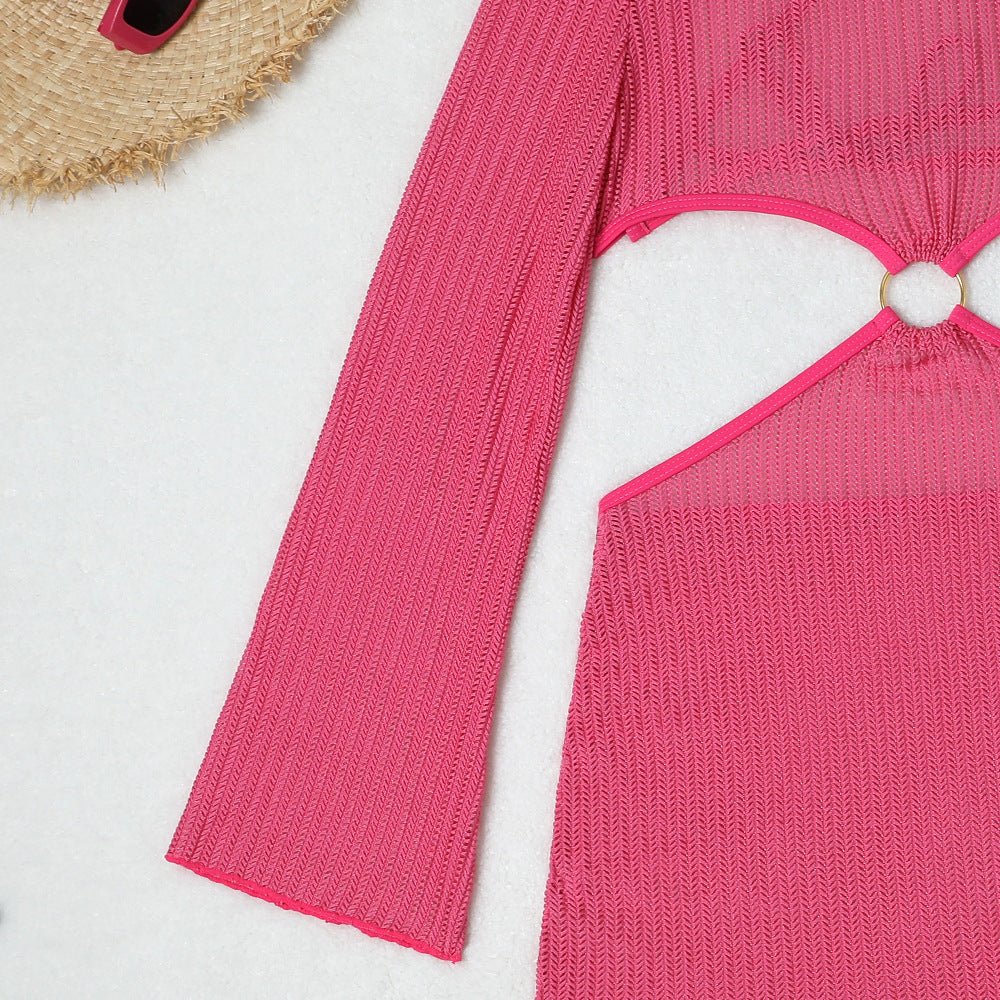 Set Playero de 3 Piezas: Bikini y Vestido de Malla Cut-Out