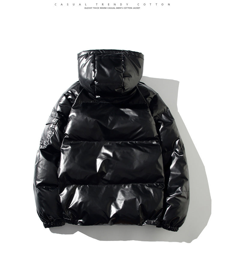 Cross-border 2022 winter foreign trade Men's glossy cotton-padded coat Korean style short stand collar cotton-padded coat trendy plus size men's cotton-padded jacket