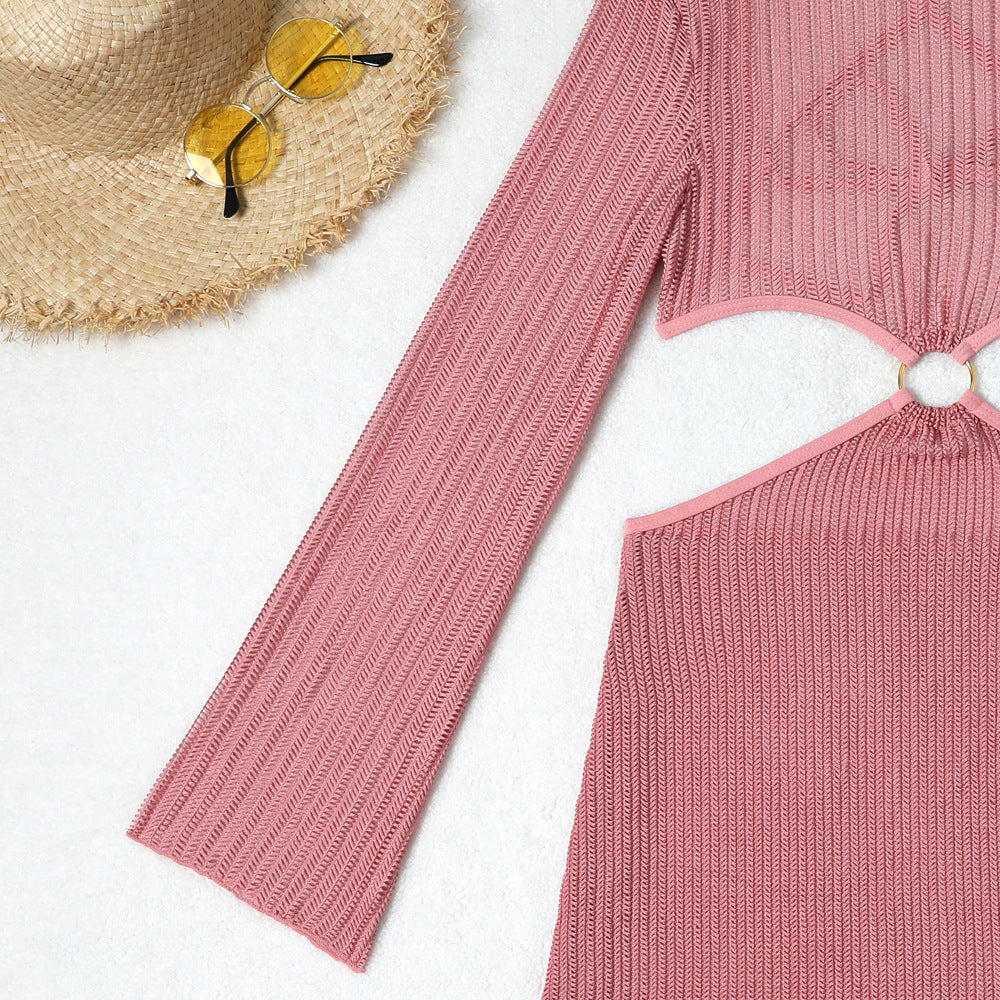 Set Playero de 3 Piezas: Bikini y Vestido de Malla Cut-Out