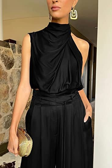 Women's 2-Piece Suit 2023 Summer Fashion Casual Sleeveless Boat Neck Crop Top Wide-Leg Pants