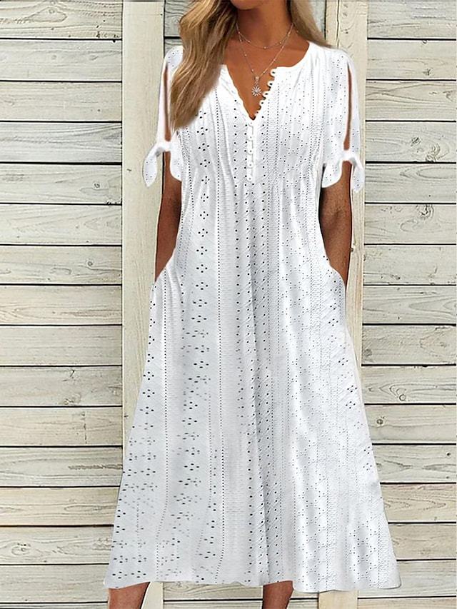 2023 Summer New Cross-border European and American Women's Dress Amazon Women's Hole Hollow V-Neck Lace Ruffles