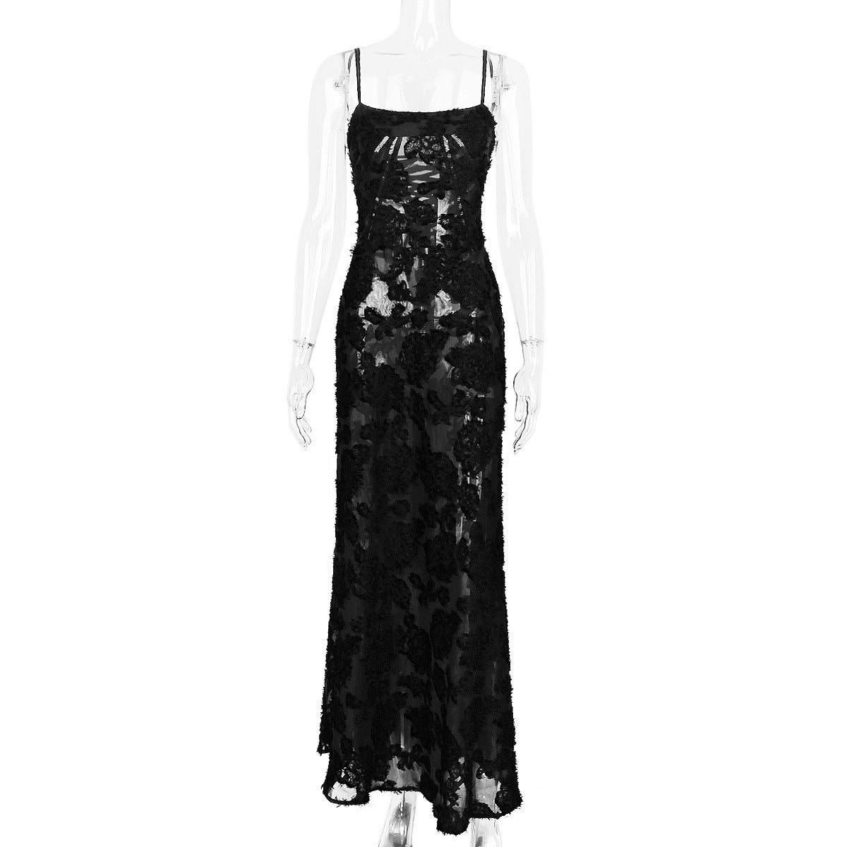 2024 Sexy Sleeveless Strap Backless dress Women's Chiffon Embroidered Square Collar Ball Evening Dress dress