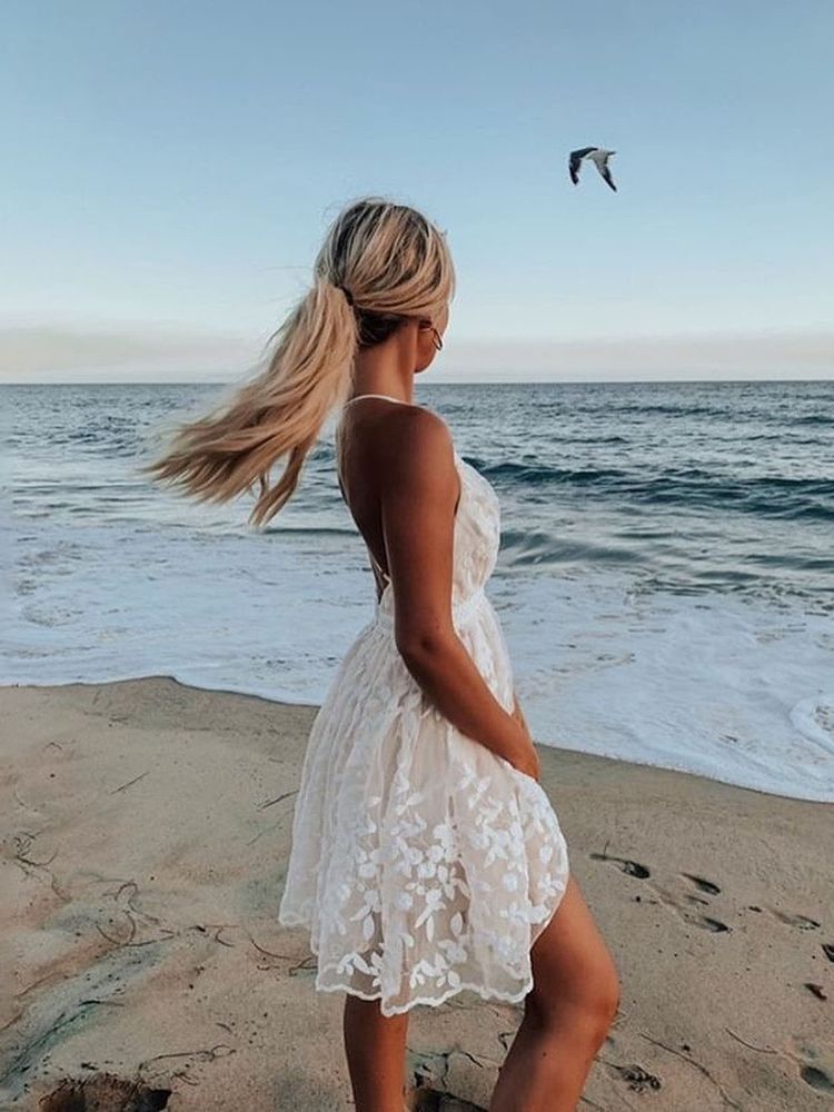 Cross-Border 2026 Summer New European and American Sexy Deep V Neck Backless Suspender Dress Lace Beach Dress