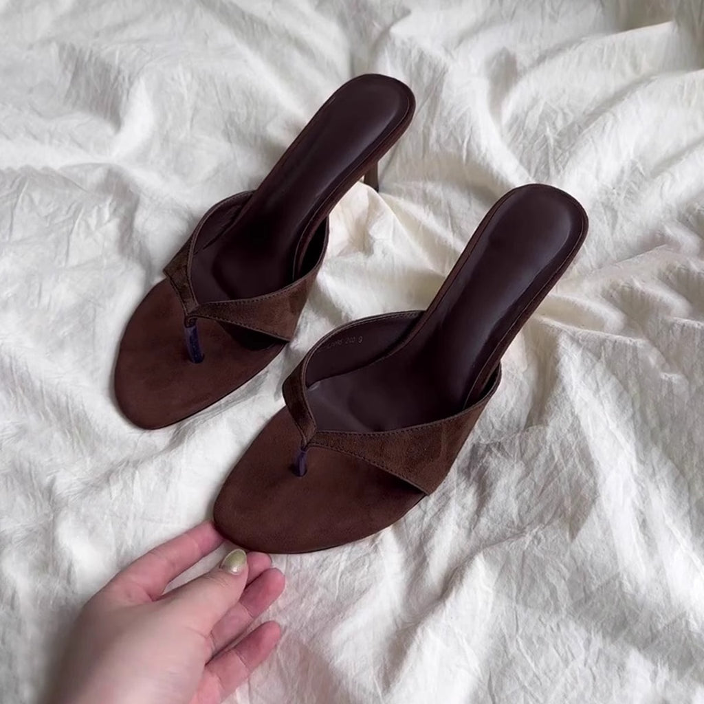 Sheepskin Version ~ Retro High-Heeled Thong Sandals, Flip-Flops for Women to Wear with Skirts, Simple Elegant Stiletto Sandals
