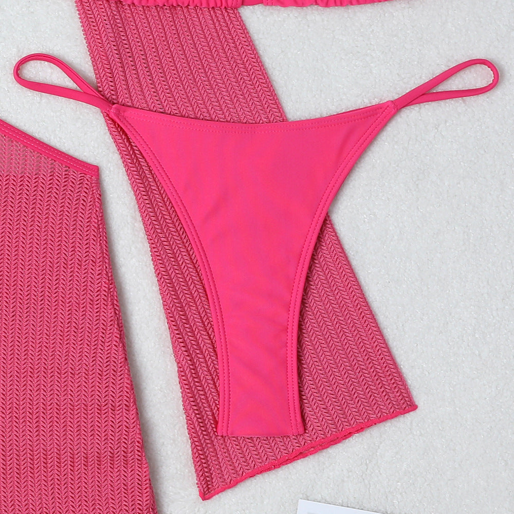 Set Playero de 3 Piezas: Bikini y Vestido de Malla Cut-Out