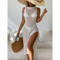 Vestido de Playa Midi en Tejido Calado con Abertura Lateral