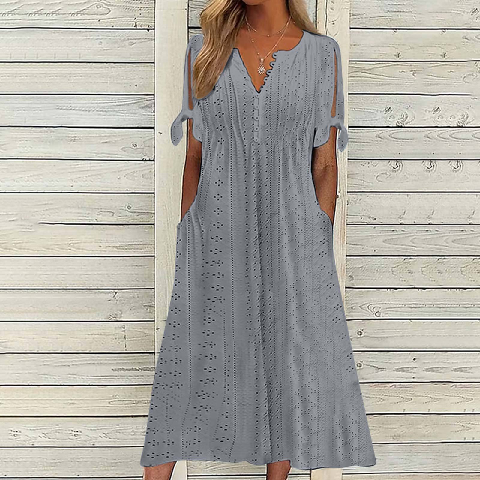 2023 Summer New Cross-border European and American Women's Dress Amazon Women's Hole Hollow V-Neck Lace Ruffles