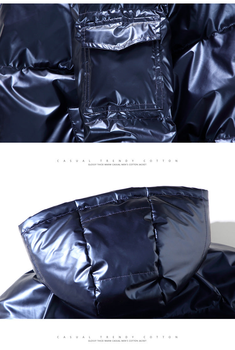 Cross-border 2022 winter foreign trade Men's glossy cotton-padded coat Korean style short stand collar cotton-padded coat trendy plus size men's cotton-padded jacket