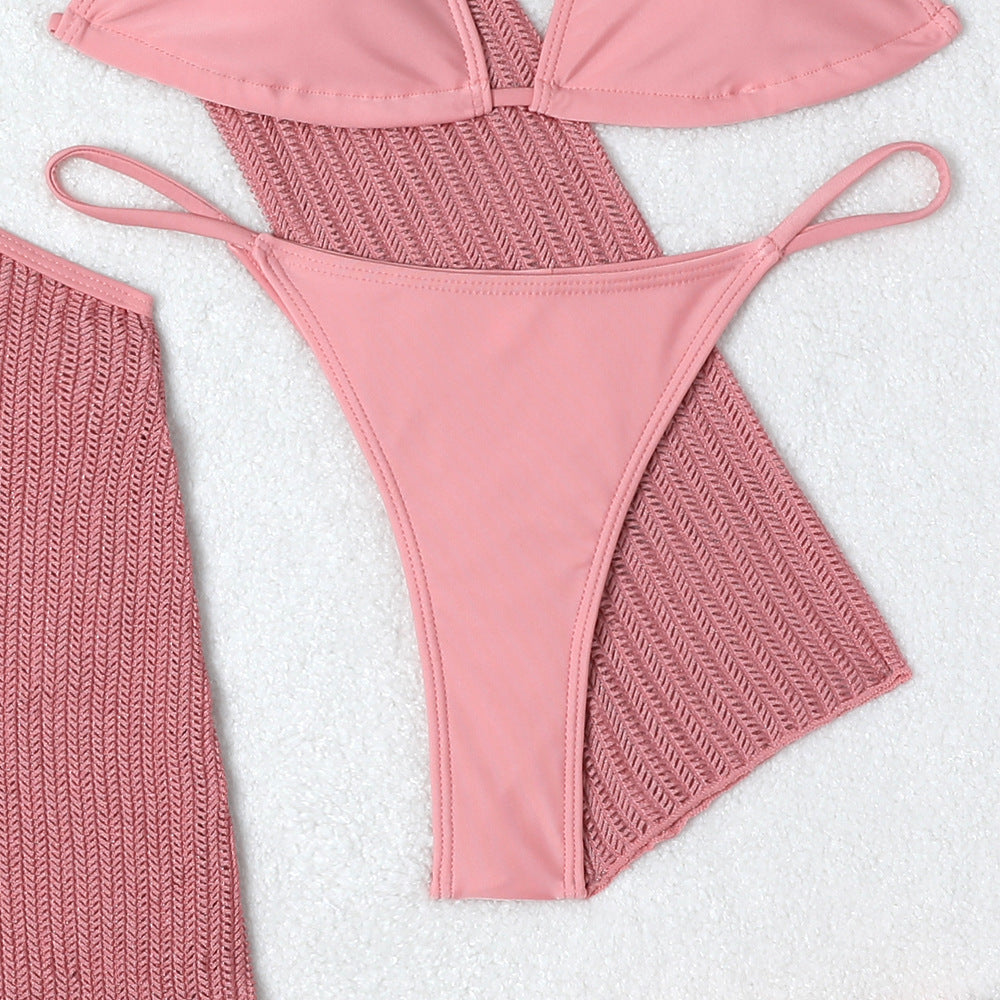 Set Playero de 3 Piezas: Bikini y Vestido de Malla Cut-Out