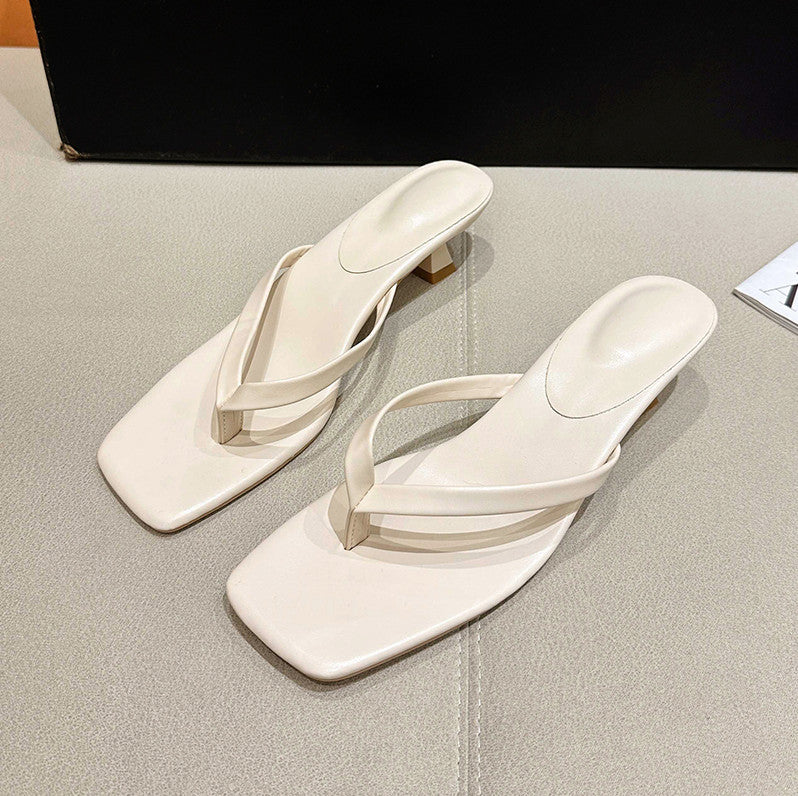 European and American style fashion flip-flops women's 2026 Summer new thin heel square head outerwear large size flip-flops wholesale