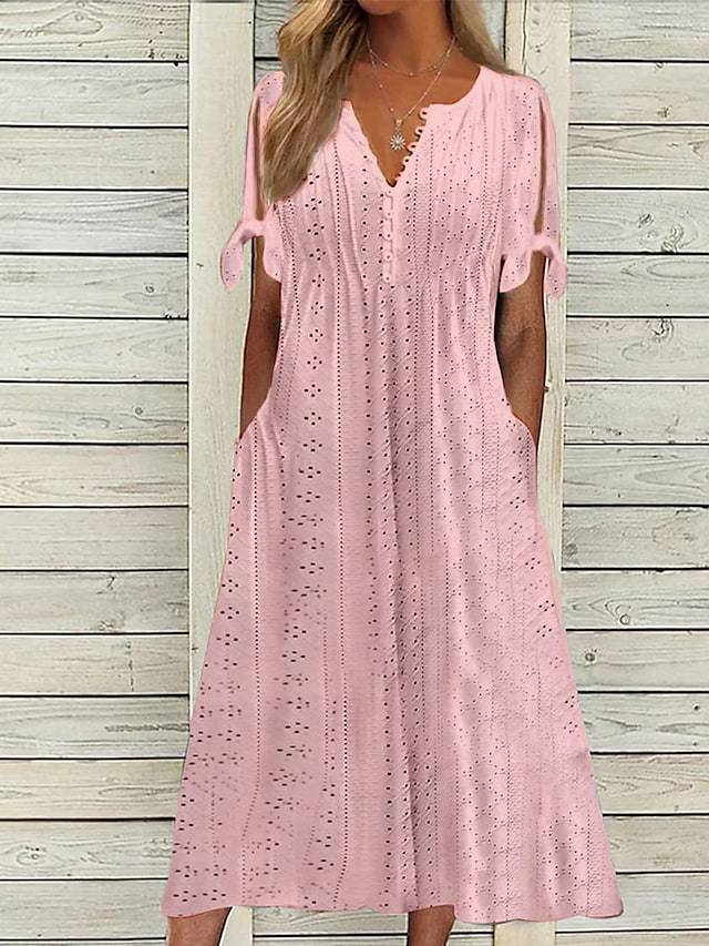2023 Summer New Cross-border European and American Women's Dress Amazon Women's Hole Hollow V-Neck Lace Ruffles