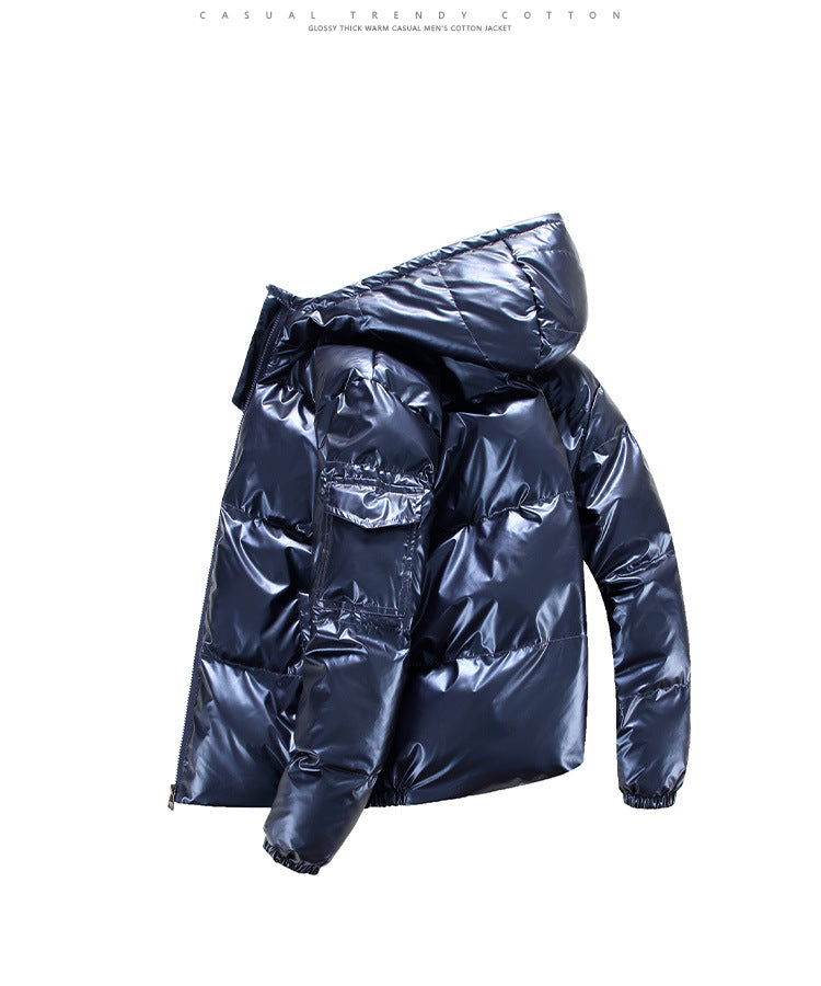 Cross-border 2022 winter foreign trade Men's glossy cotton-padded coat Korean style short stand collar cotton-padded coat trendy plus size men's cotton-padded jacket