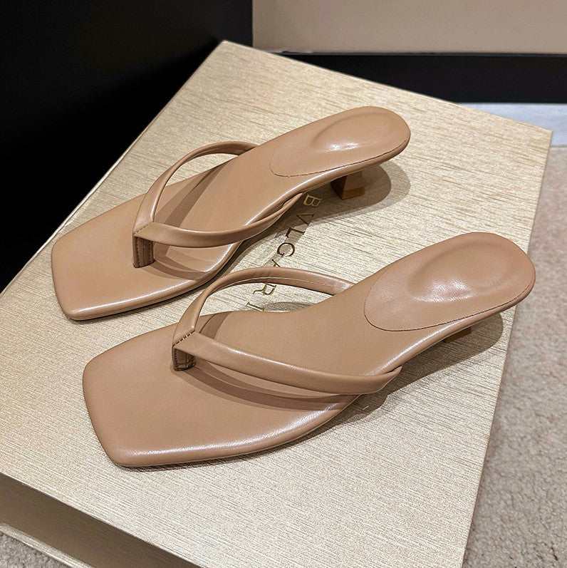 European and American style fashion flip-flops women's 2026 Summer new thin heel square head outerwear large size flip-flops wholesale