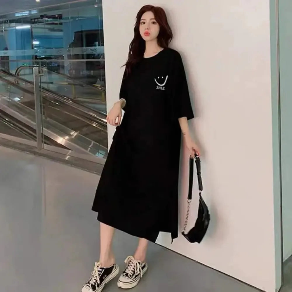 Women's Summer Short Sleeve T-shirt Dress Loose Mid-Length Over-Knee Casual Fashion Dress