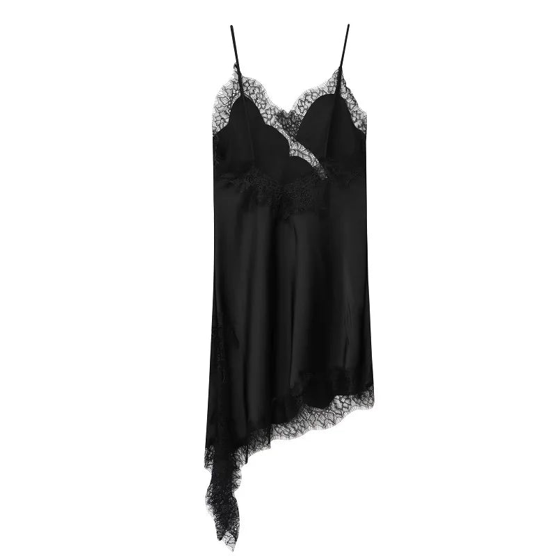 MUJER 2026 Lace Slip Dress Woman Black Backless Short Dresses for Women Asymmetric Party Women's Summer Dress Satin Sexy Dresses
