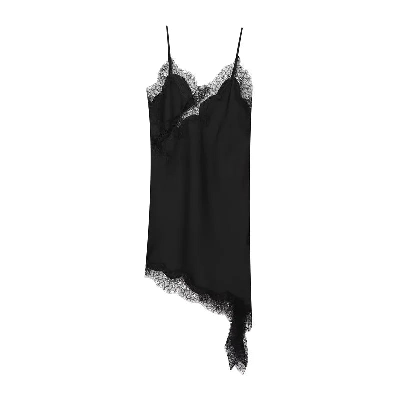 MUJER 2026 Lace Slip Dress Woman Black Backless Short Dresses for Women Asymmetric Party Women's Summer Dress Satin Sexy Dresses